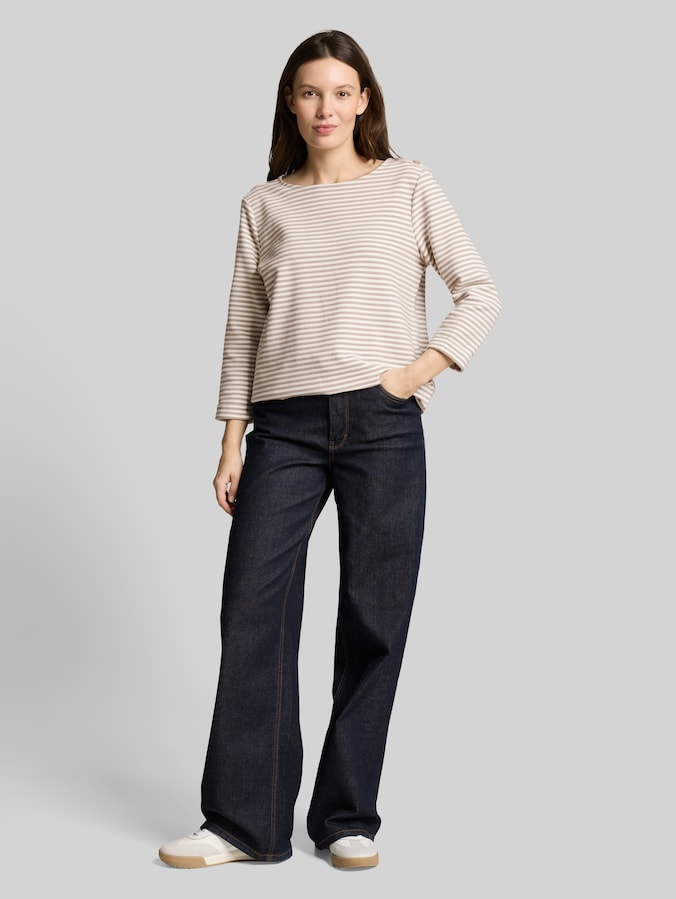 Shirt met lange mouwen en knoopdetails door Women, taupe offwhite regular stripe