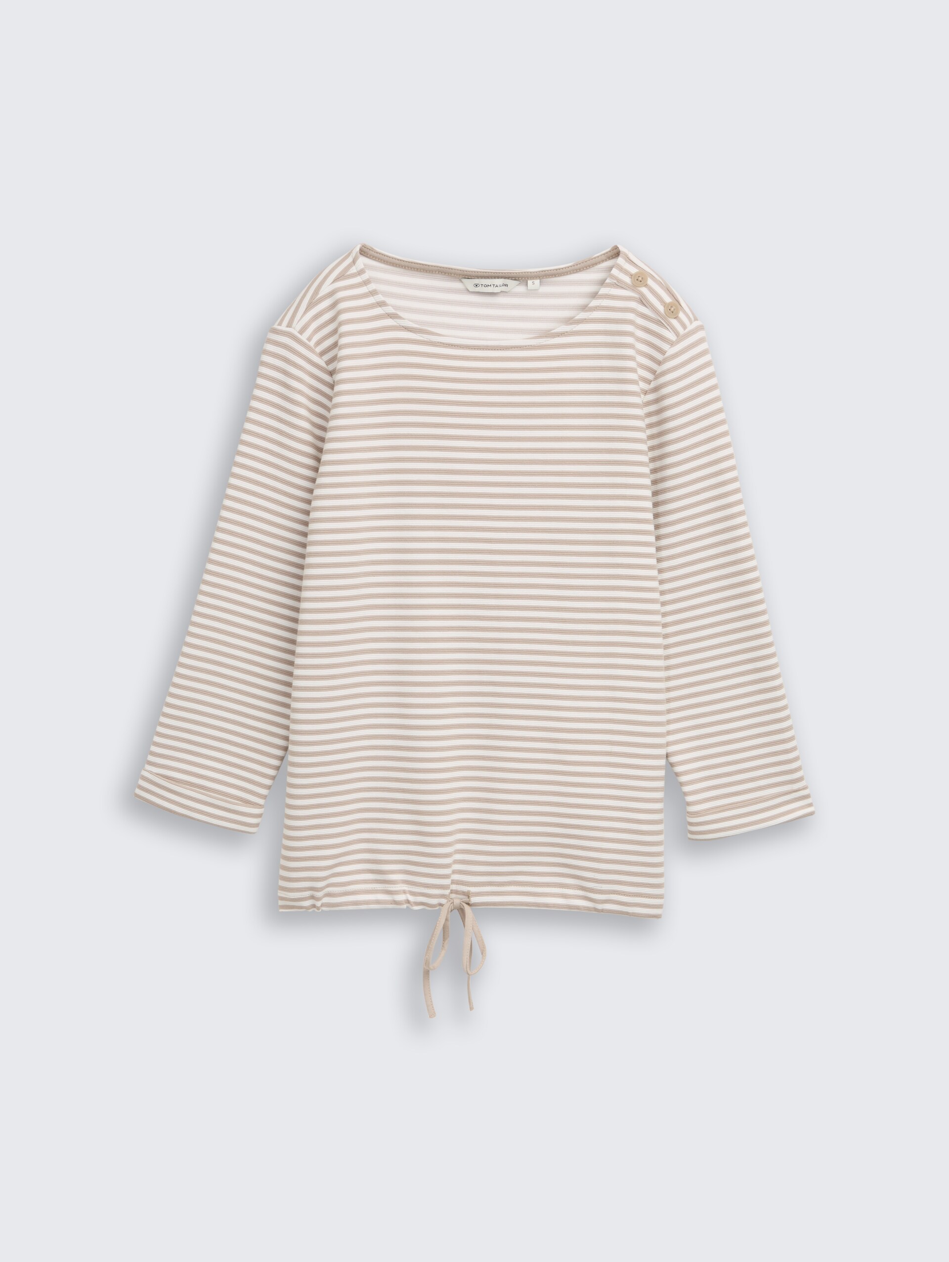 Langarmshirt mit Knopf-Details - taupe offwhite regular stripe - Vorder-Produkt-Ansicht