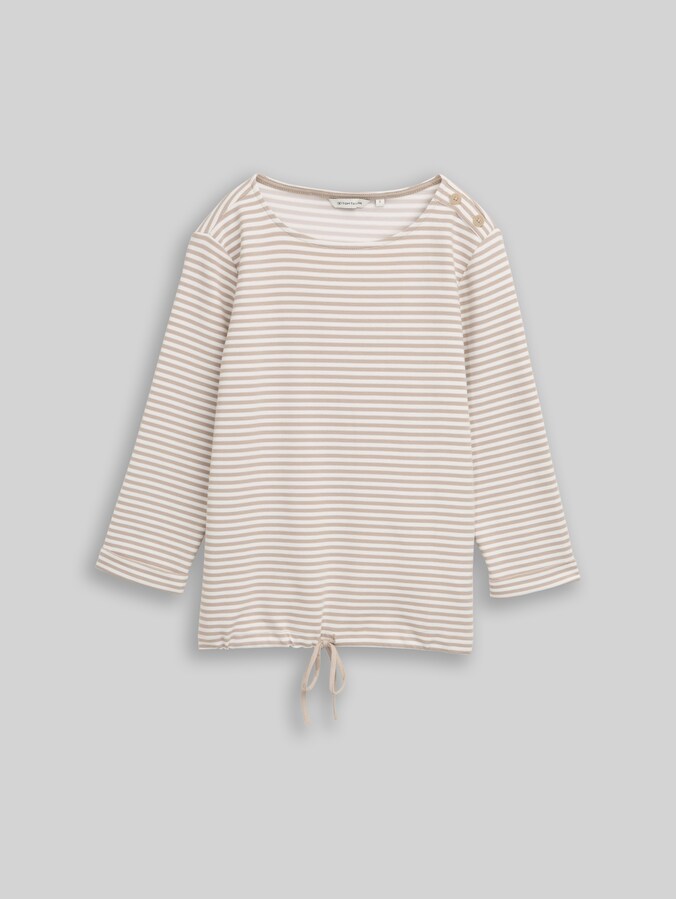 T-shirt à manches longues avec détails boutonnés par Women, taupe offwhite regular stripe