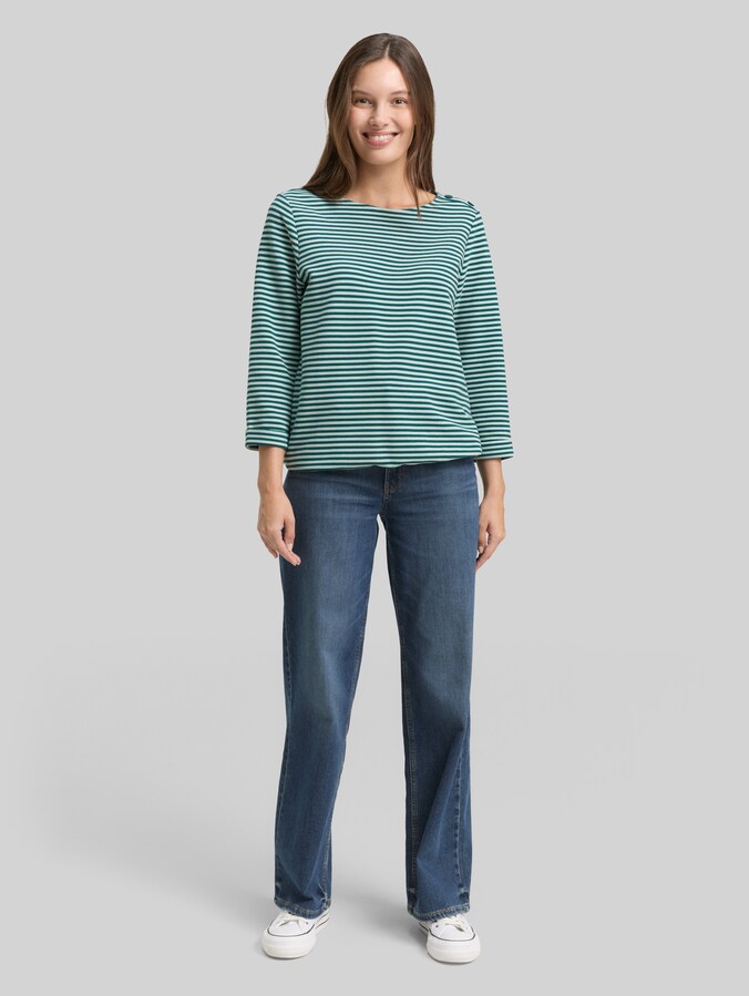Langarmshirt mit Knopf-Details von Women, mint green regular stripe