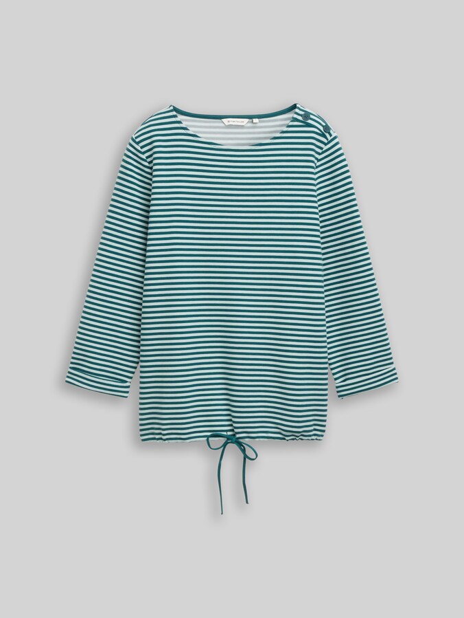 T-shirt à manches longues avec détails boutonnés par Women, mint green regular stripe