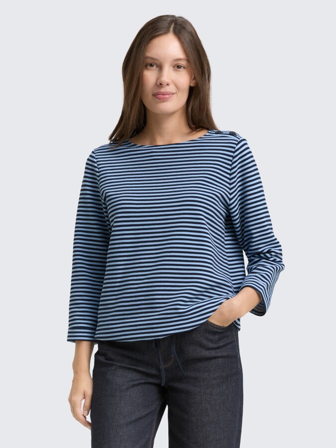 Shirt met lange mouwen en knoopdetails door Women, blue navy regular stripe