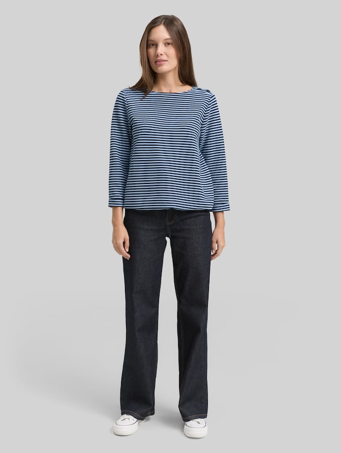 Langarmshirt mit Knopf-Details von Women, blue navy regular stripe