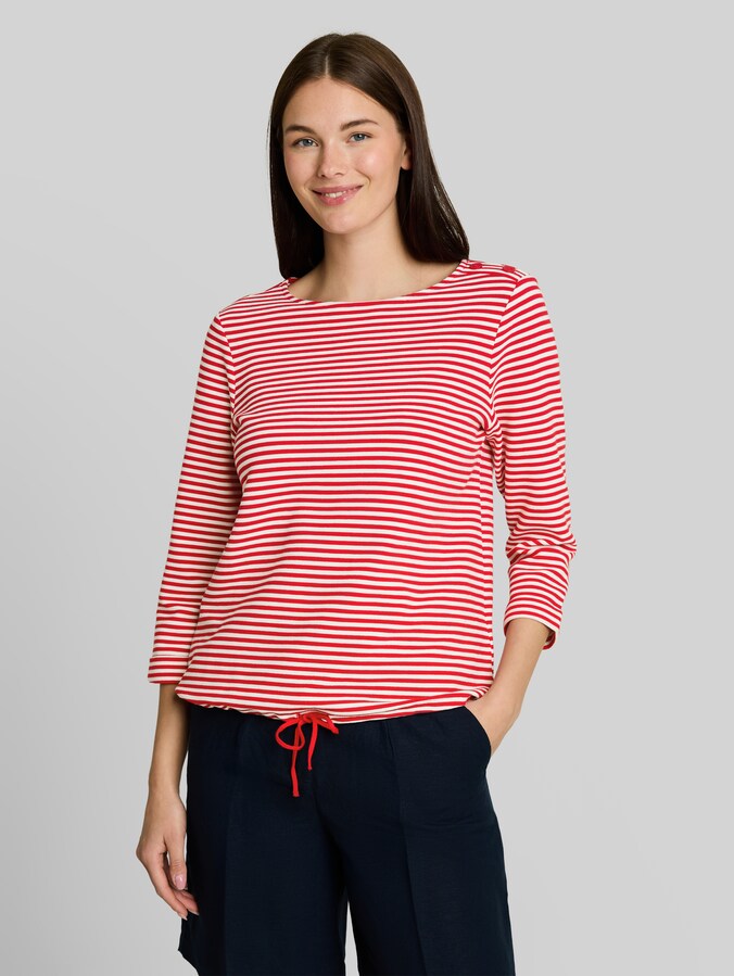 T-shirt à manches longues avec détails boutonnés par Women, red offwhite regular stripe