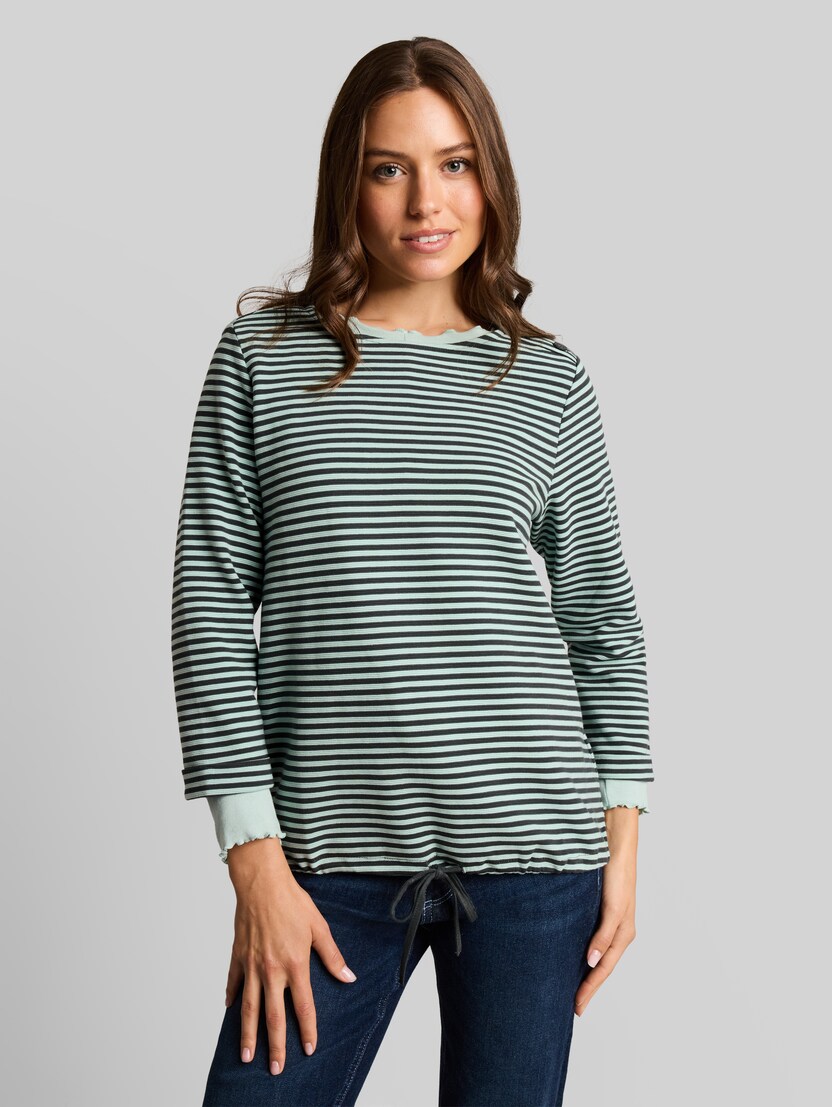 Langarmshirt mit Knopf-Details von Women, darkest olive green stripe