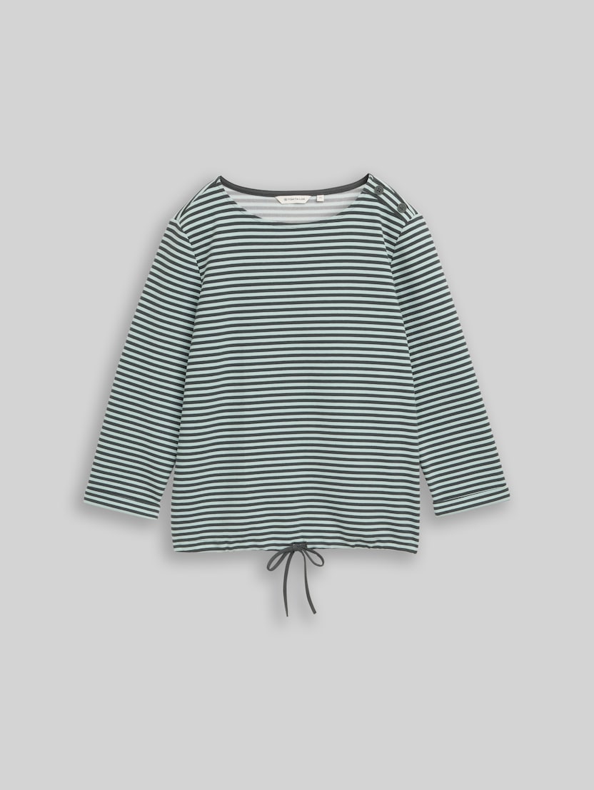 Long-sleeved top with button details by Women, darkest olive green stripe