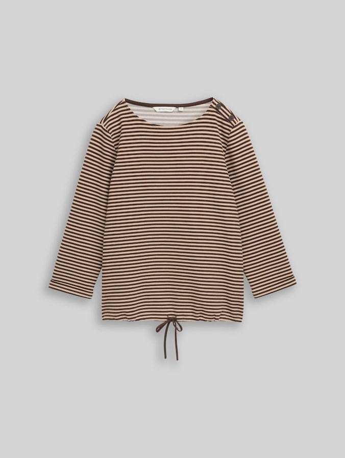 Langarmshirt mit Knopf-Details von Women, dark brown beige stripe