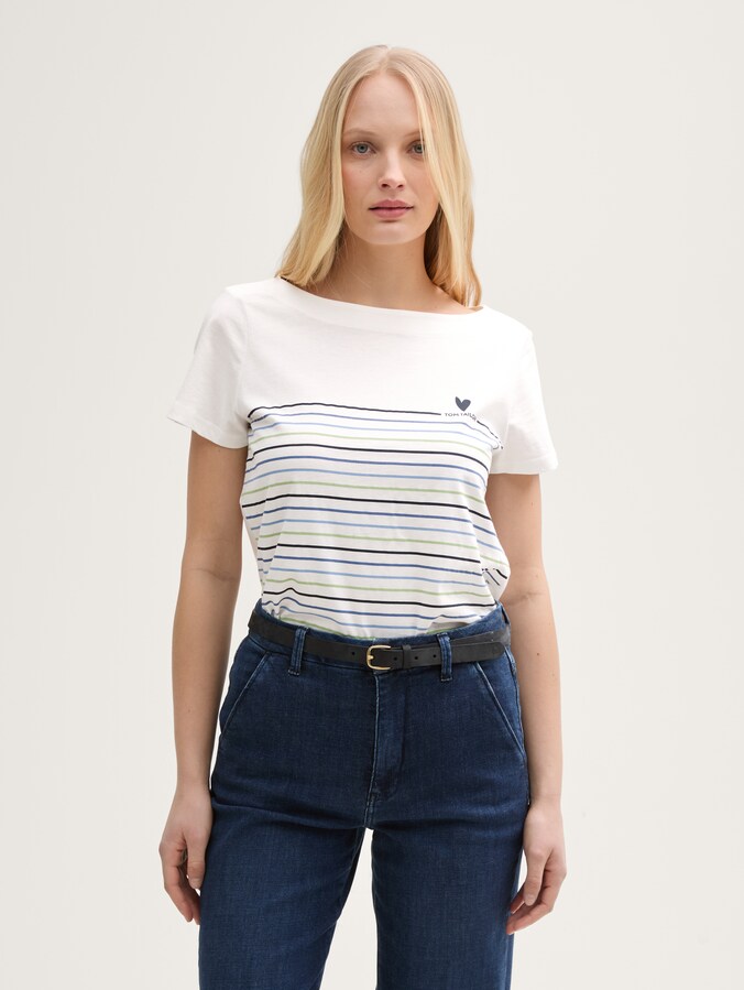 T-shirt met streepjesmotief door Women, Whisper White