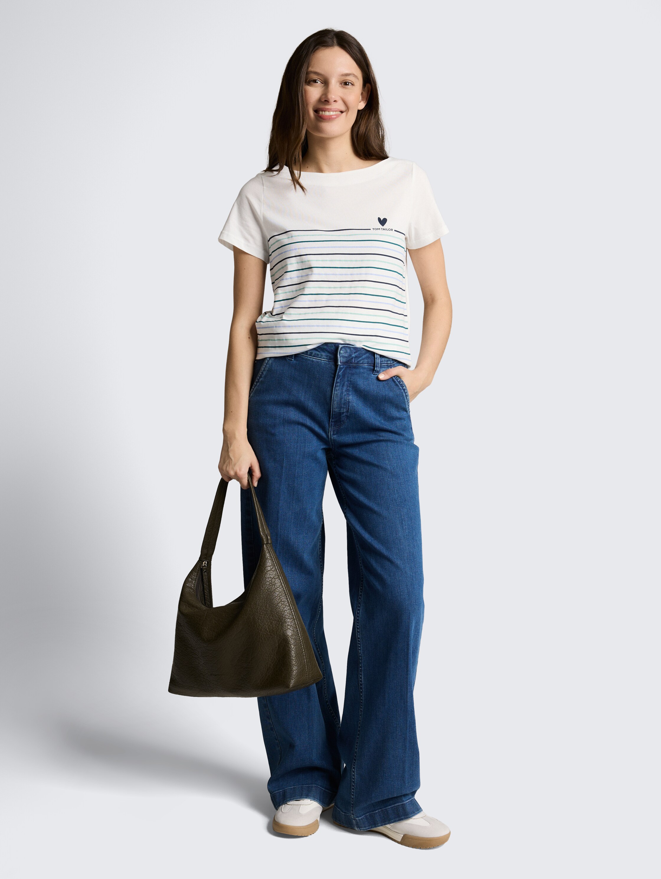 T-shirt à rayures - Dove White - Vue de face du modèle