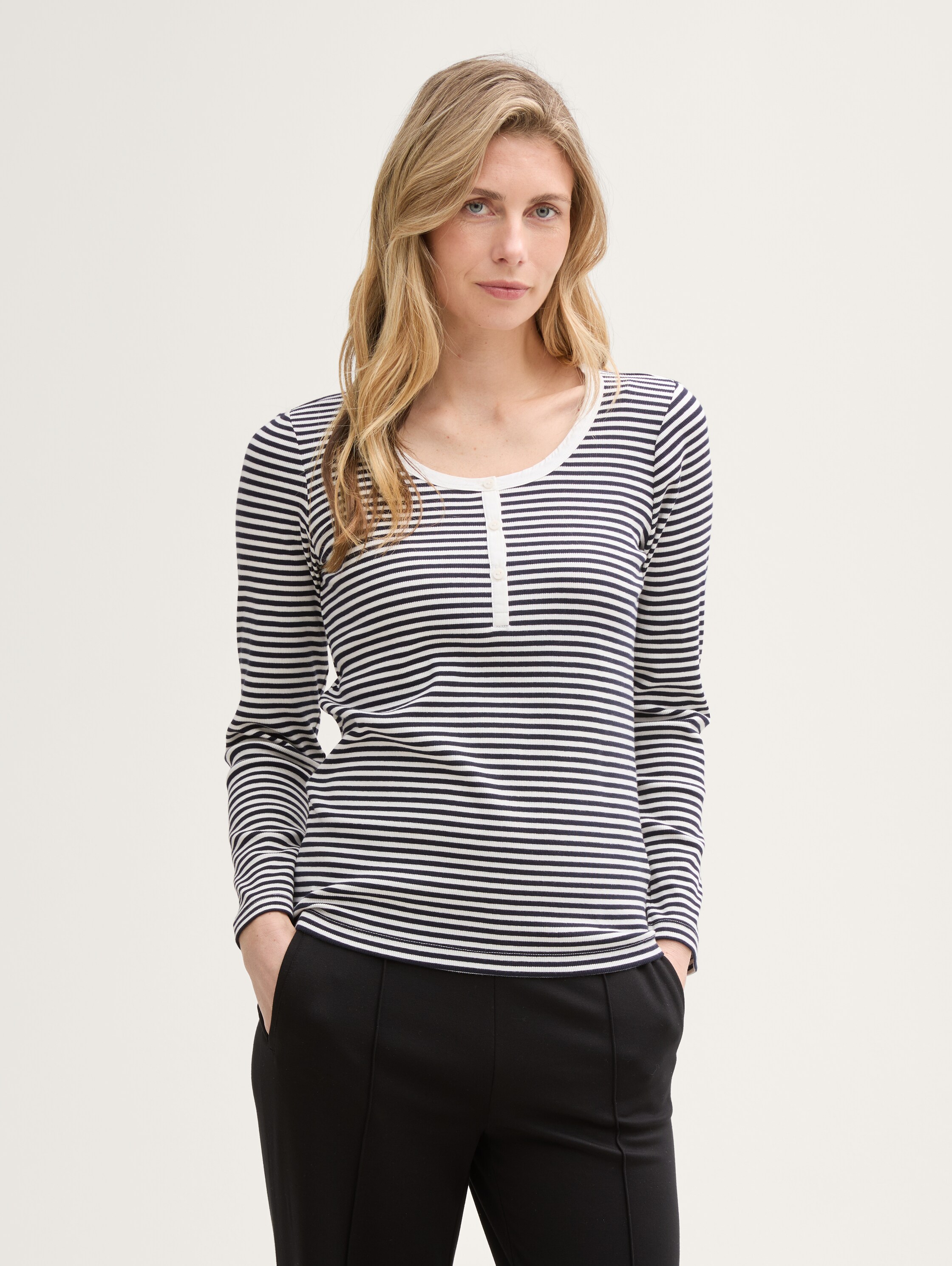 Henley shirt met lange mouwen - offwhite_navy_regular_stripe - 