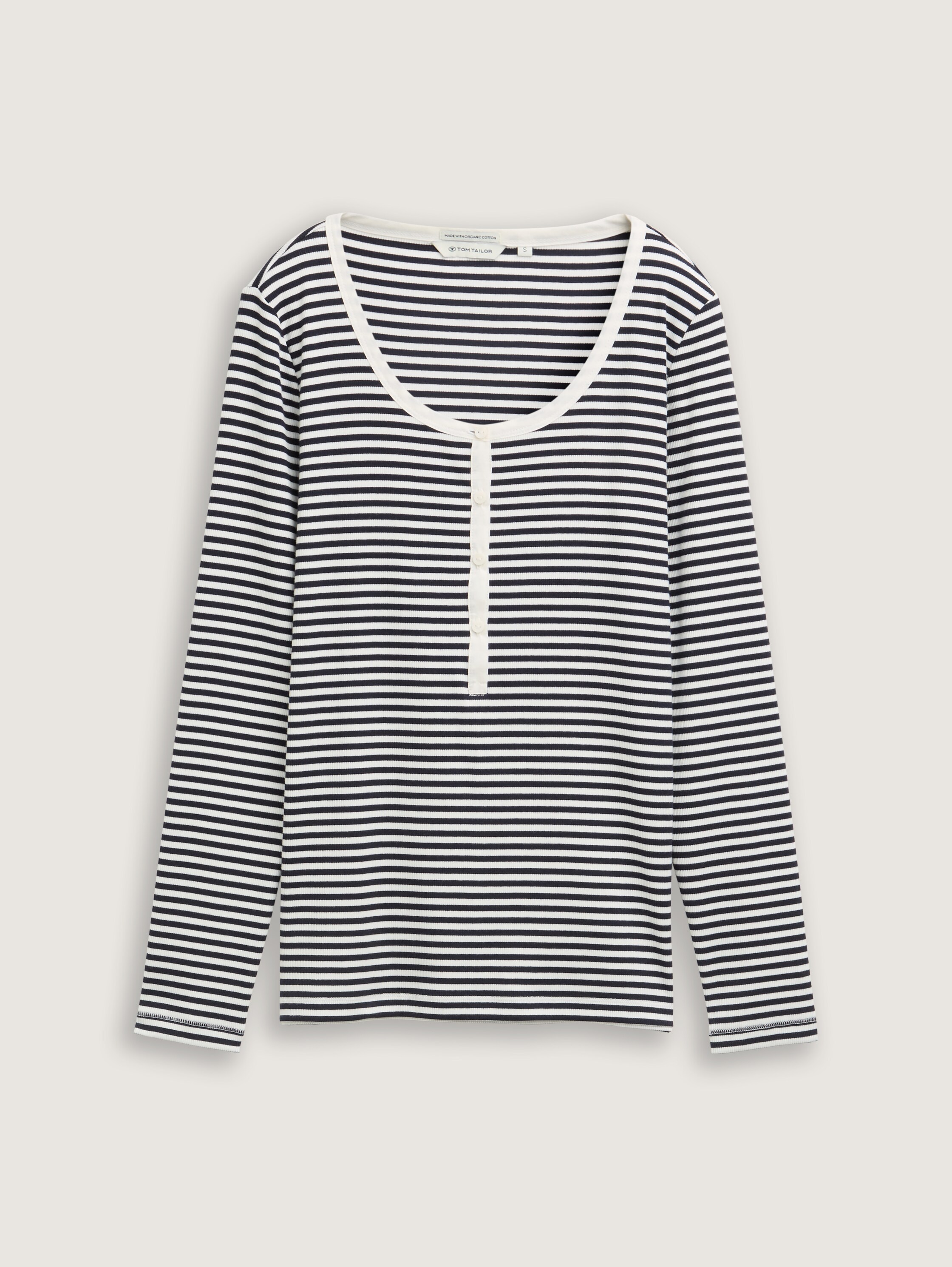Henley shirt met lange mouwen - offwhite_navy_regular_stripe - 