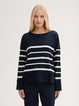 T-shirt à manches longues à côtes avec motif à rayures - blue offwhite irregular stripe - Découpe Vue de face du modèle