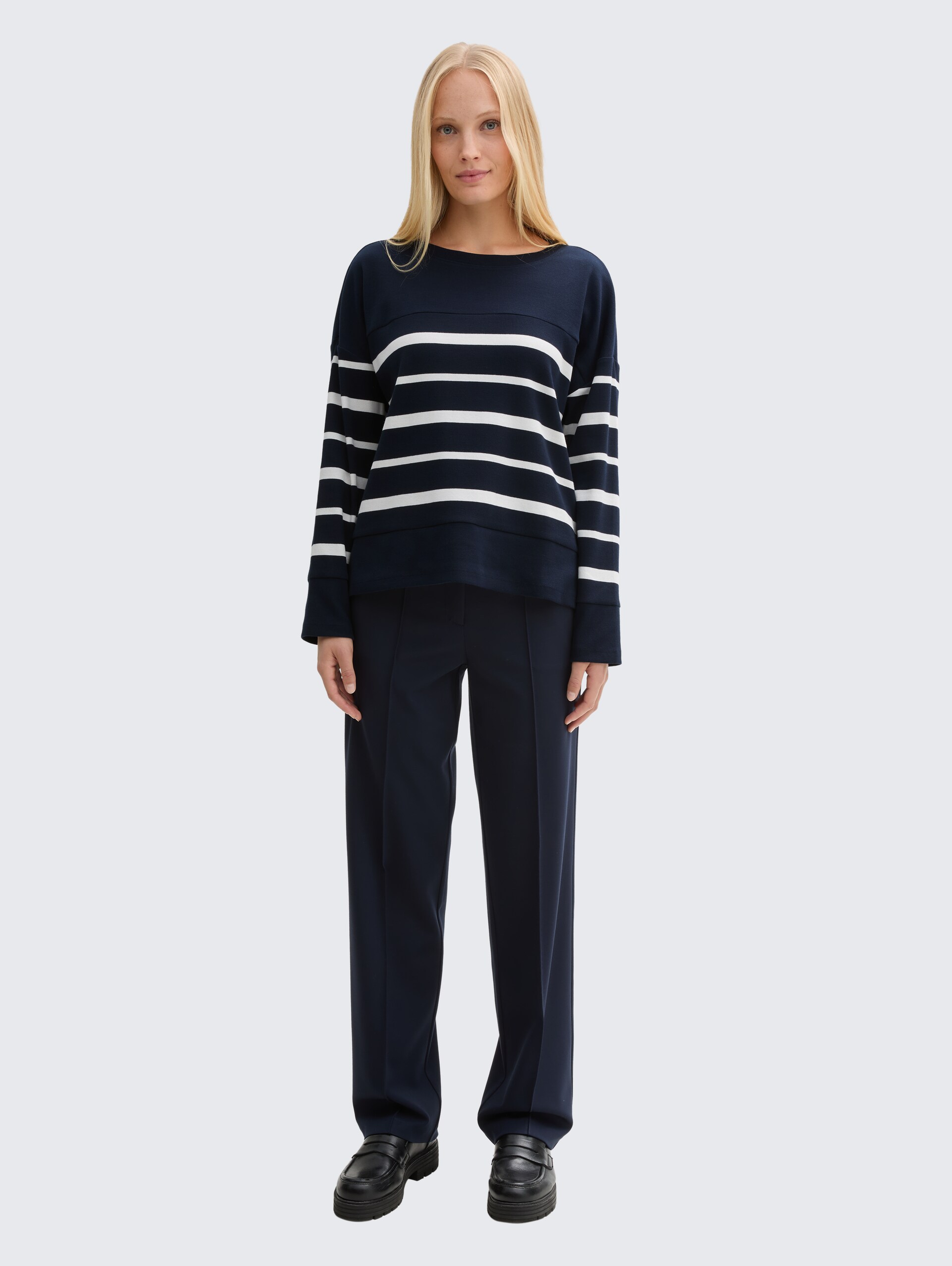 Ripp Langarmshirt mit Streifenmuster - blue offwhite irregular stripe - Model-Vorderansicht