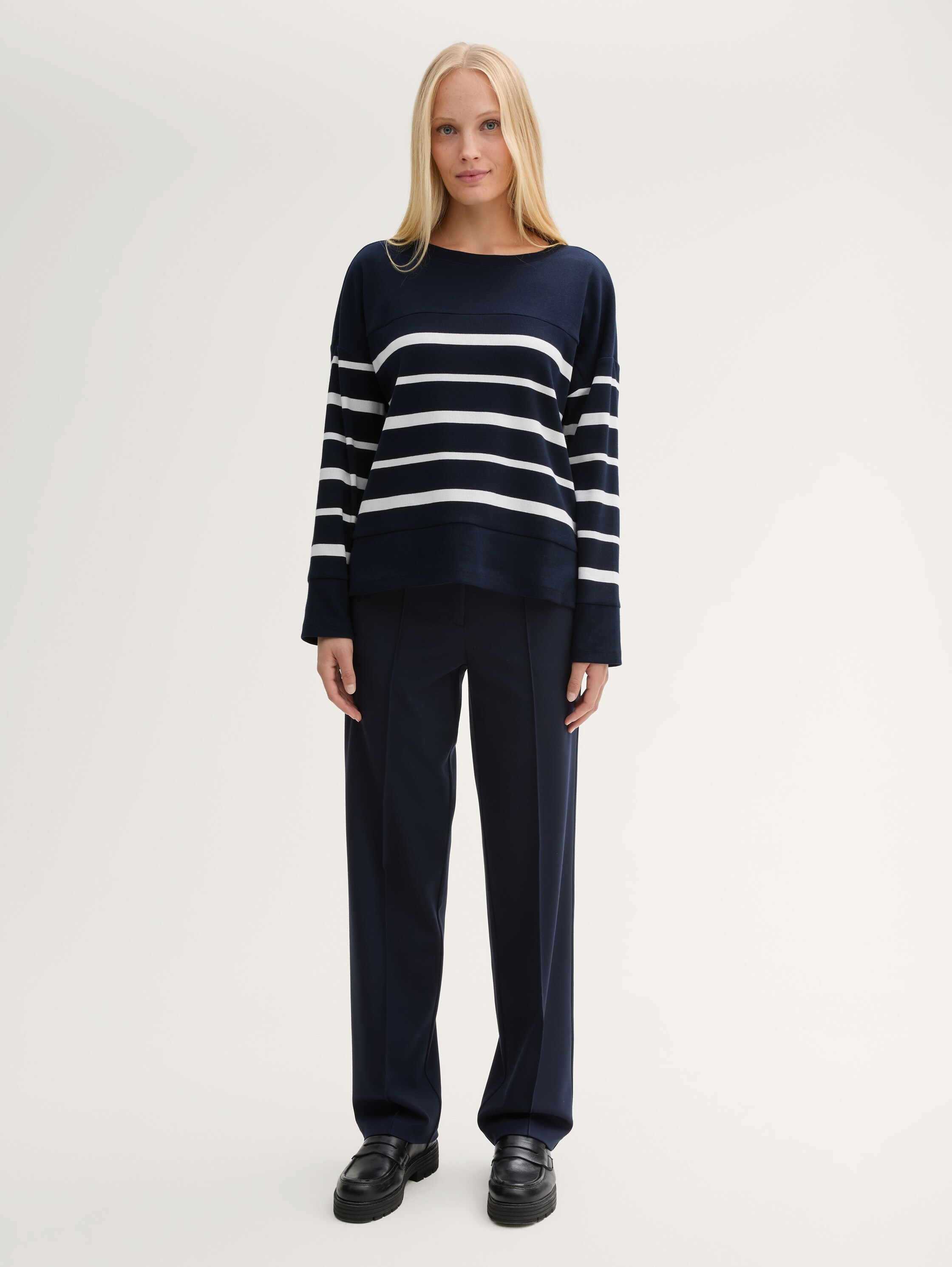 Ripp Langarmshirt mit Streifenmuster - blue_offwhite_irregular_stripe - 
