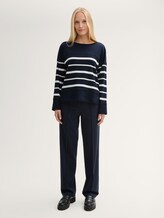 T-shirt à manches longues à côtes avec motif à rayures - blue offwhite irregular stripe - Vue de face du modèle