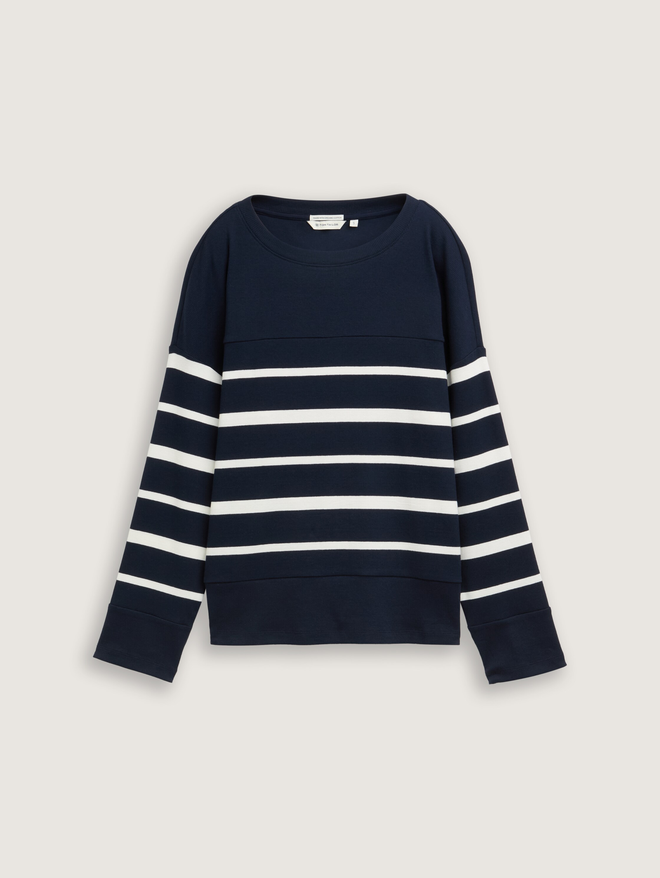 Ripp Langarmshirt mit Streifenmuster - blue_offwhite_irregular_stripe - 