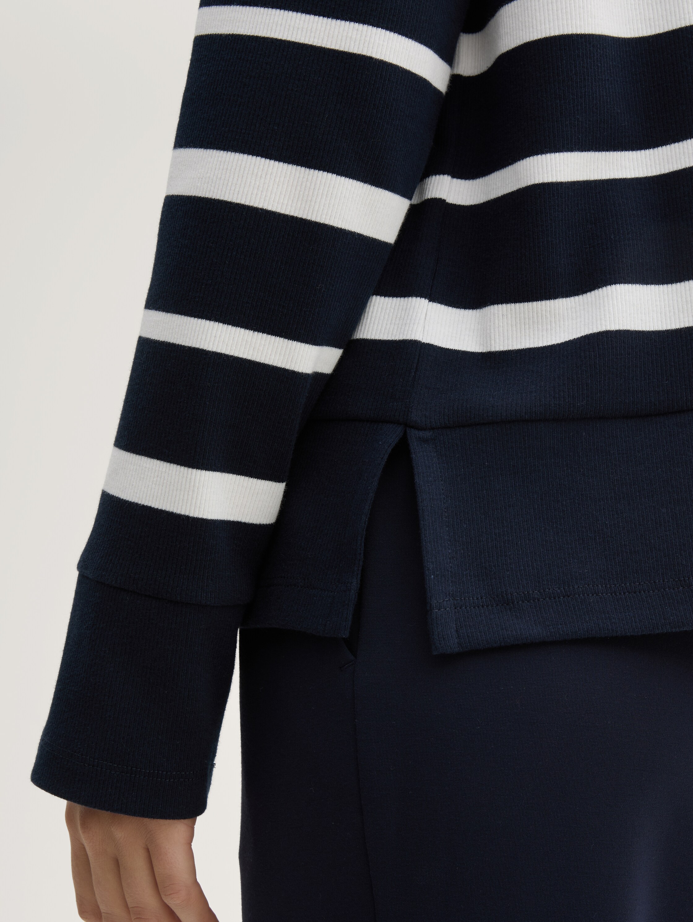 Ripp Langarmshirt mit Streifenmuster - blue_offwhite_irregular_stripe - 