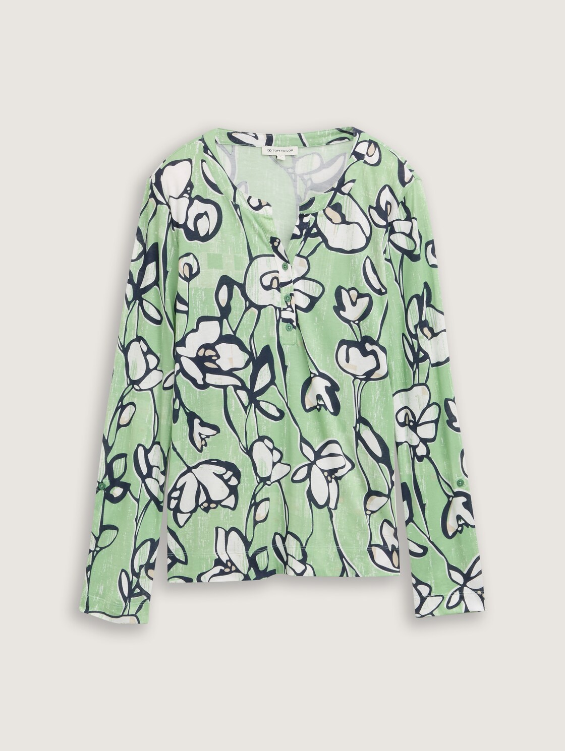 Henley Langarmshirt mit Muster - fresh spring floral design - Vorder-Produkt-Ansicht