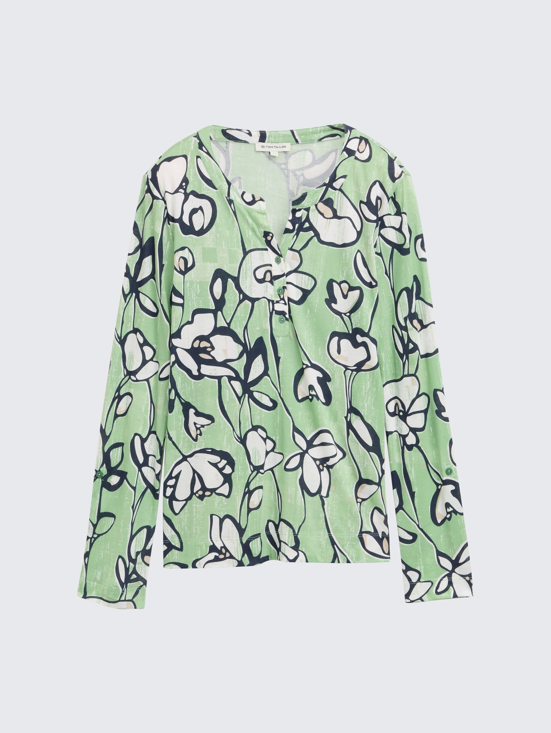 Henley Langarmshirt mit Muster - fresh spring floral design - Vorder-Produkt-Ansicht