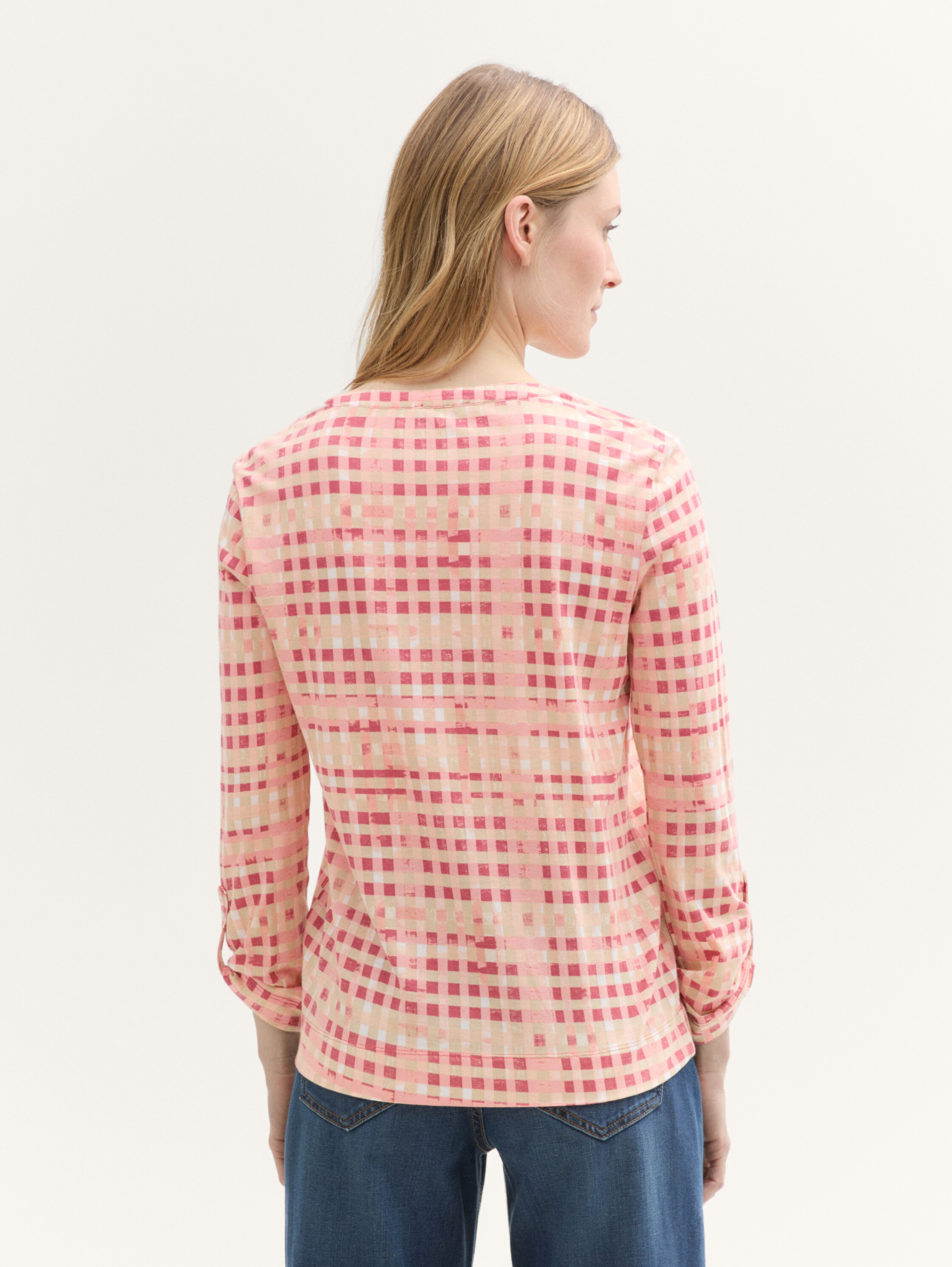 Henley Langarmshirt mit Muster - berry_red_check_design - 