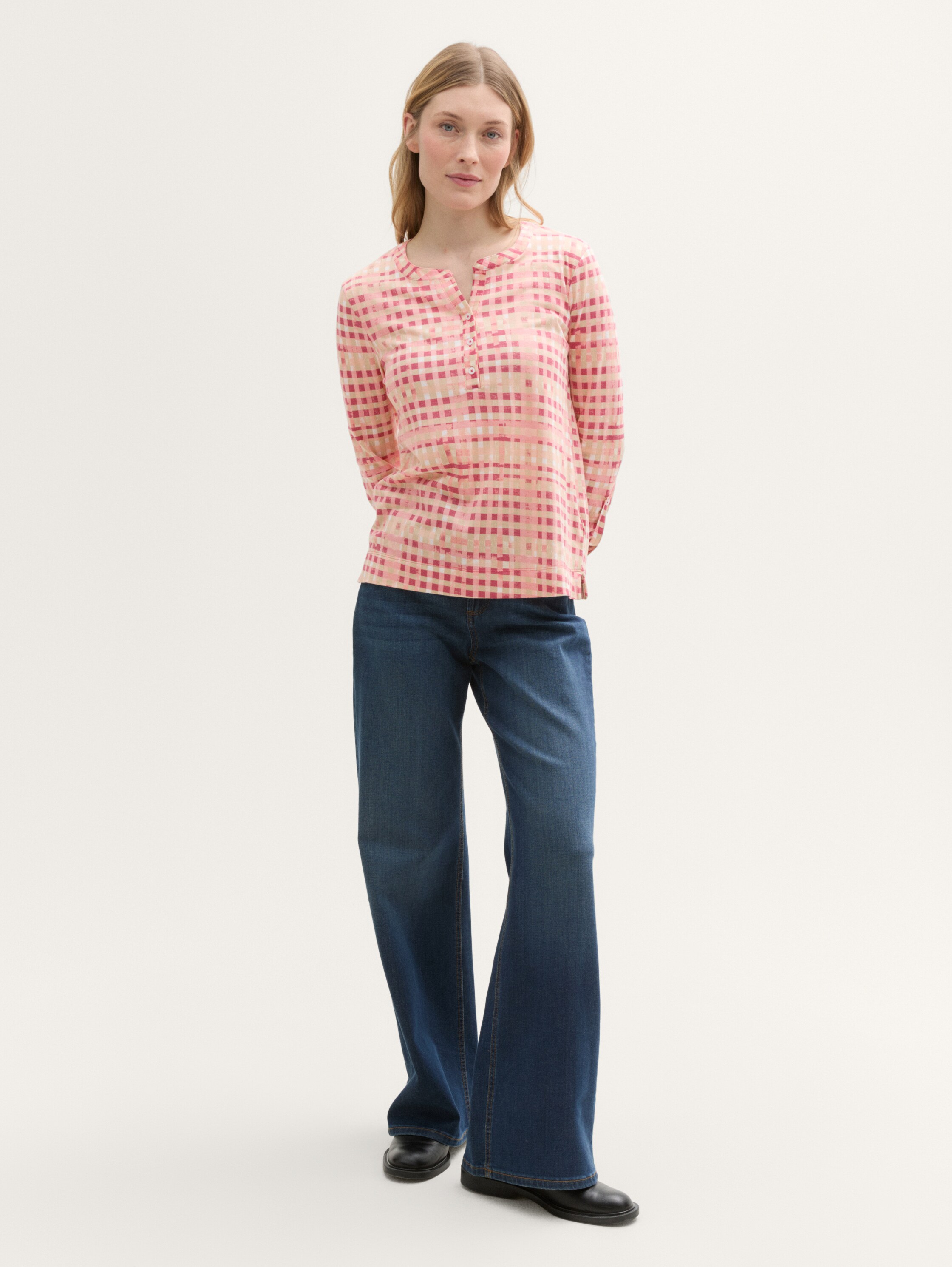 Henley Langarmshirt mit Muster - berry_red_check_design - 