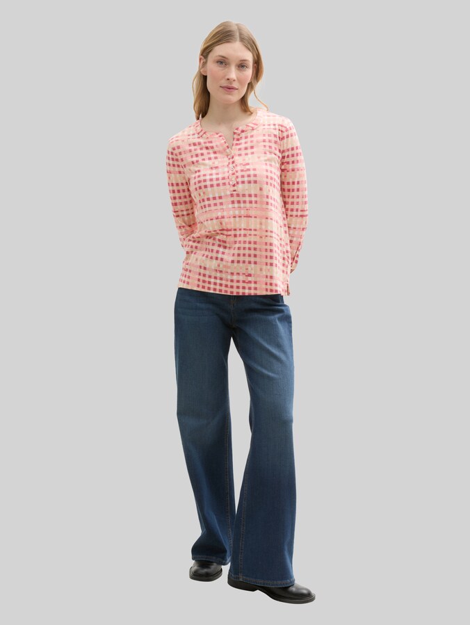 Henley shirt met lange mouwen en patroon door Women, berry red check design