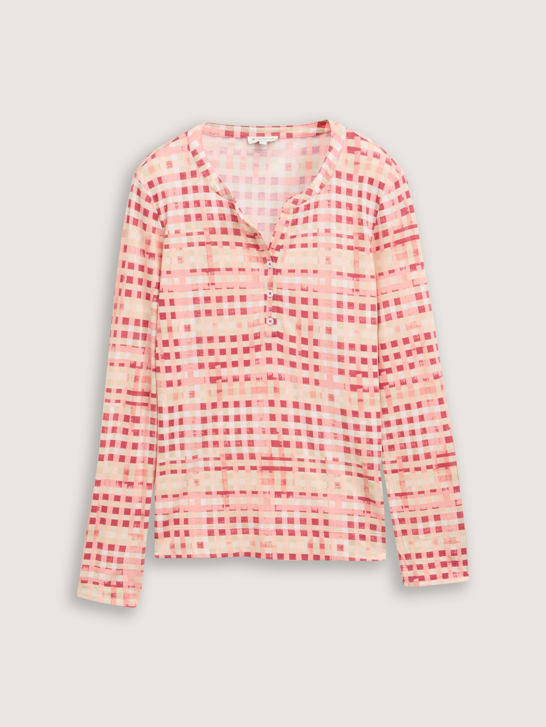 Henley Langarmshirt mit Muster - berry red check design - Vorder-Produkt-Ansicht