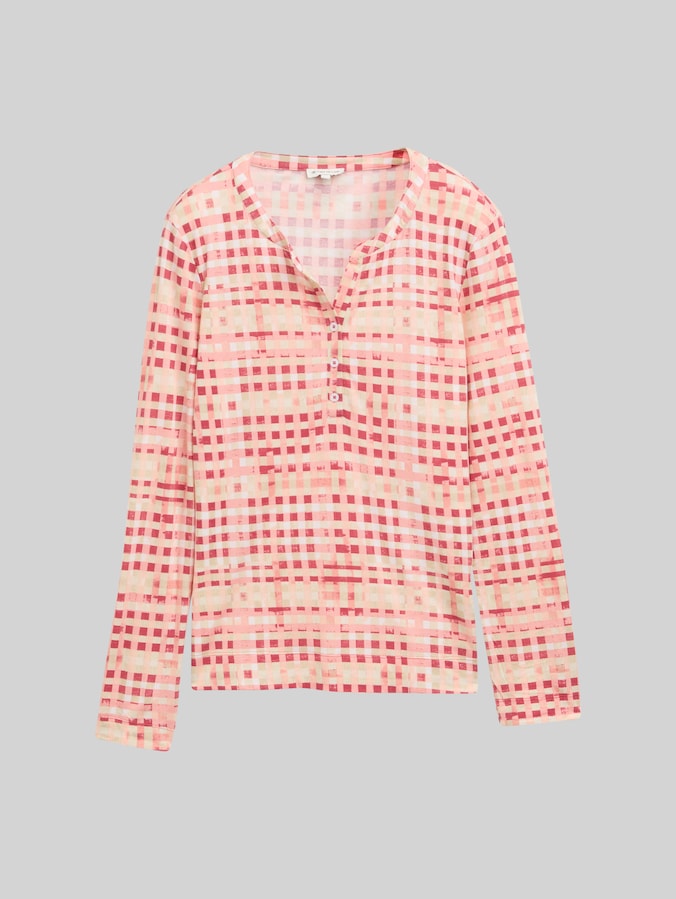 Henley shirt met lange mouwen en patroon door Women, berry red check design