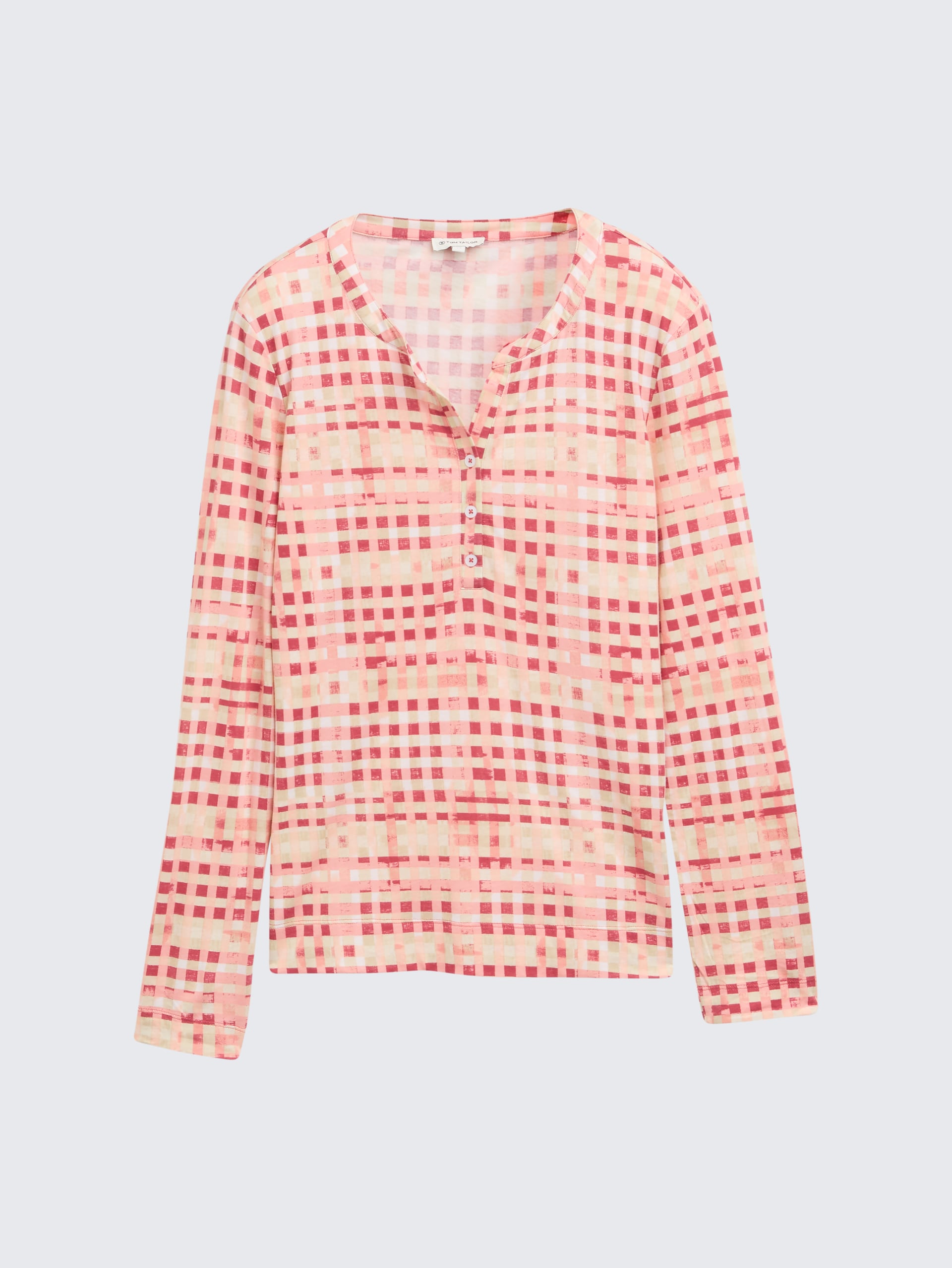 Henley Langarmshirt mit Muster - berry red check design - Vorder-Produkt-Ansicht