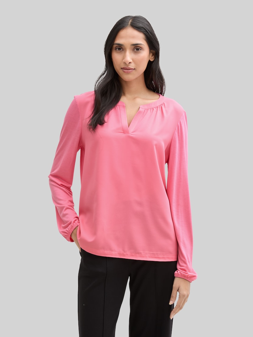 Langarmshirt im Material-Mix von Women, Bright Rose