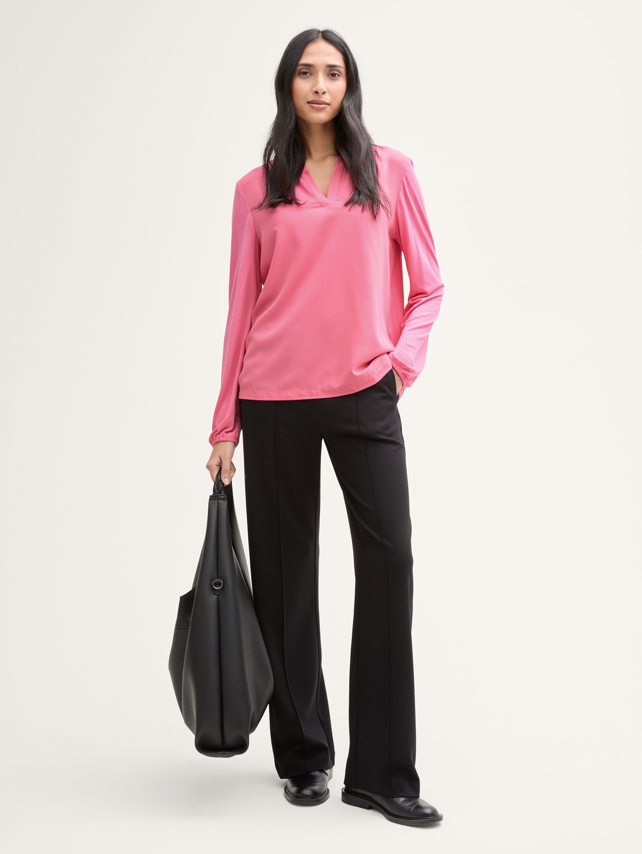 Langarmshirt im Material-Mix - bright_rose - 