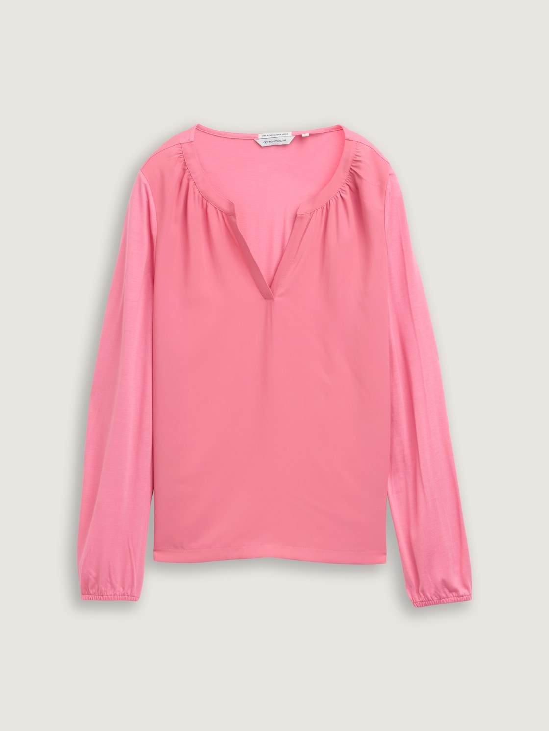 Langarmshirt im Material-Mix - Bright Rose - Vorder-Produkt-Ansicht