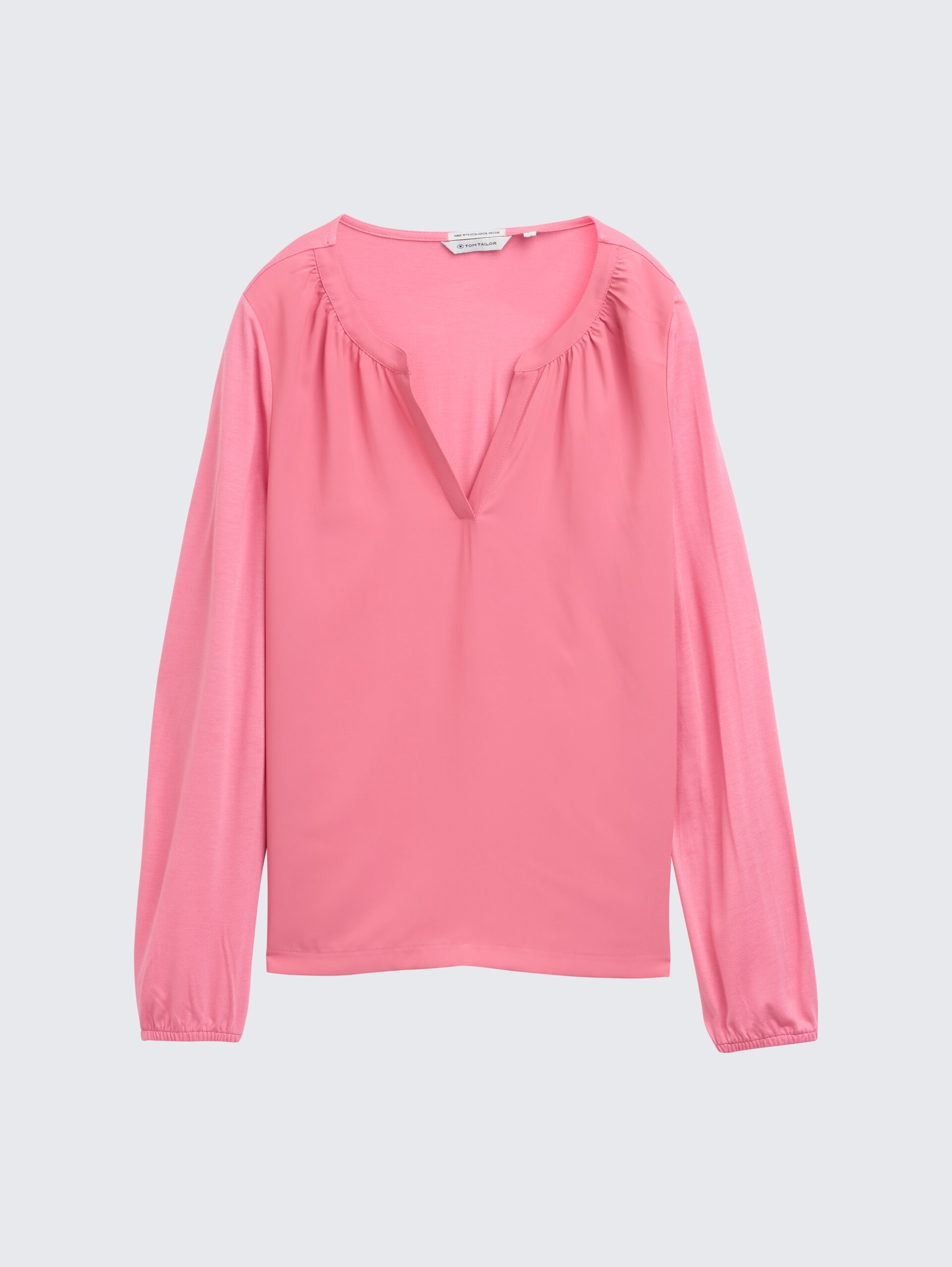Langarmshirt im Material-Mix - Bright Rose - Vorder-Produkt-Ansicht