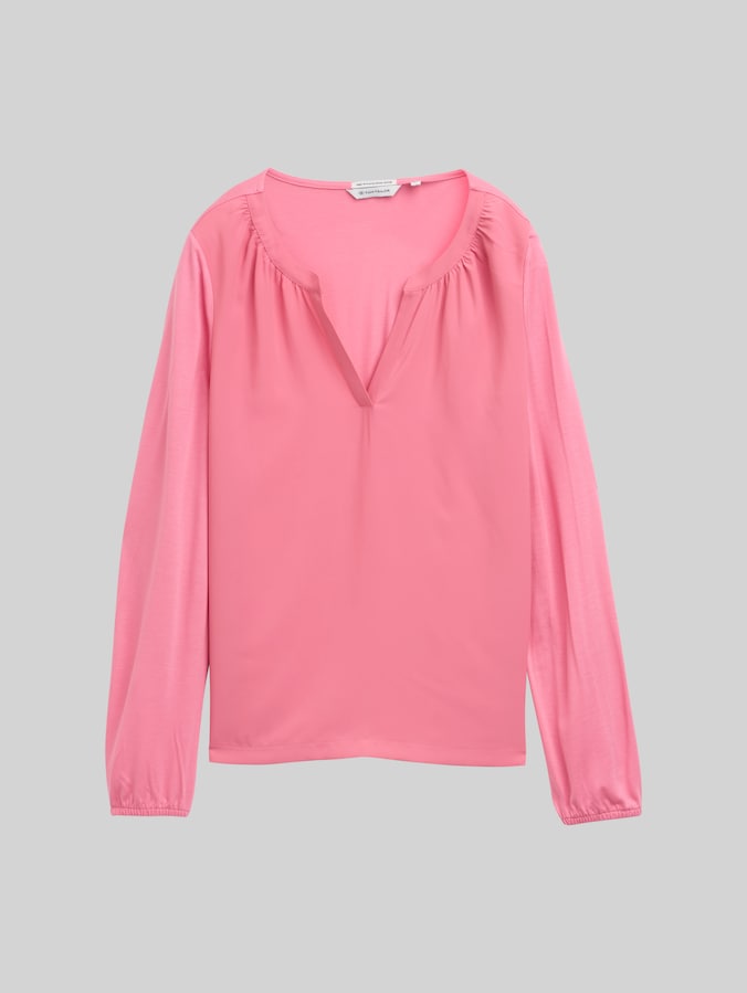 Shirt met lange mouwen in een materialenmix door Women, Bright Rose