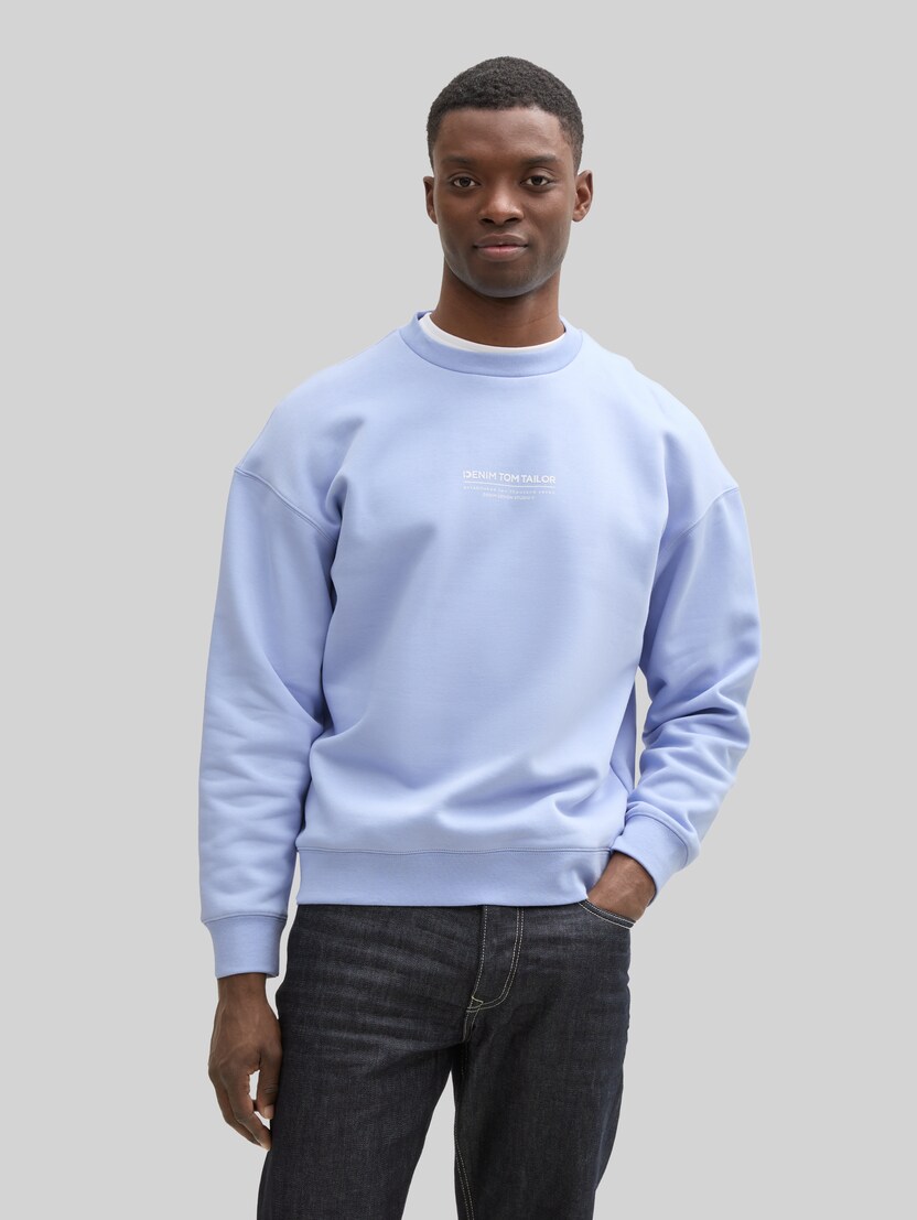 Relaxed sweatshirt met logo-print door Denim Male, Brunnera Blue
