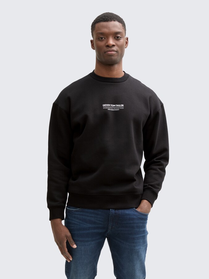 Relaxed sweatshirt with logo print by Denim Male, Black