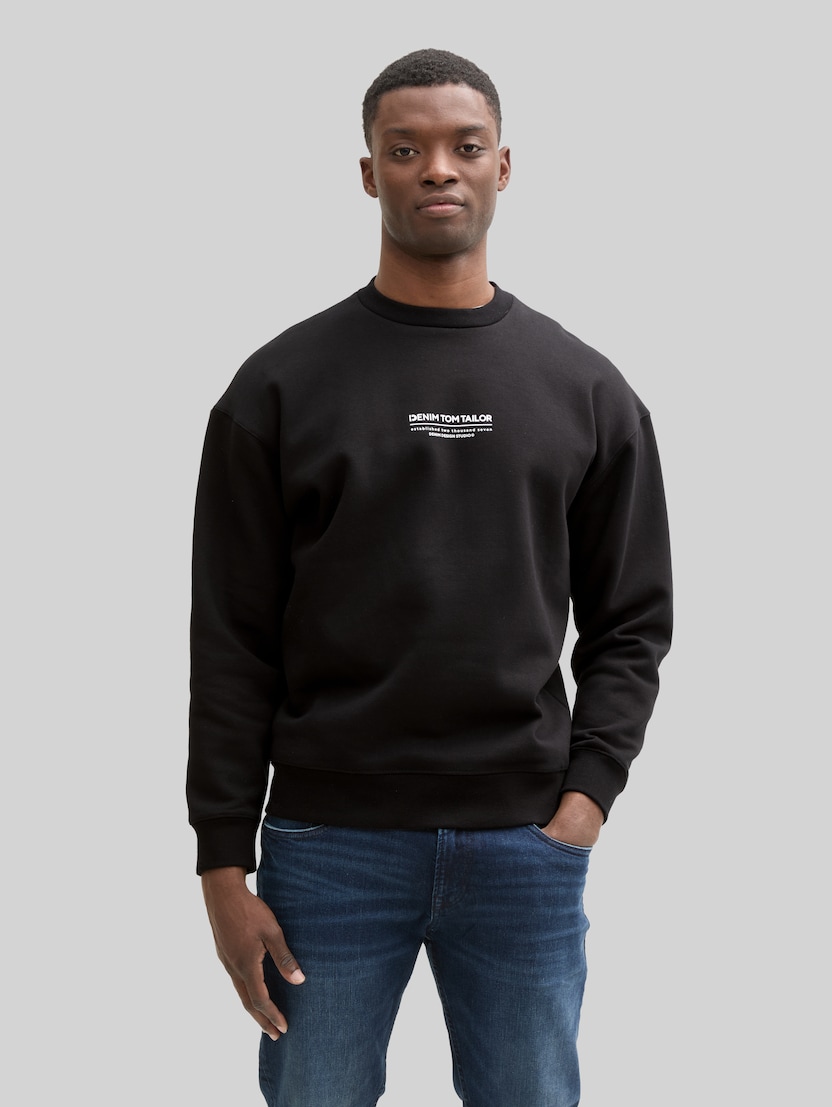 Relaxed sweatshirt met logo-print door Denim Male, Black
