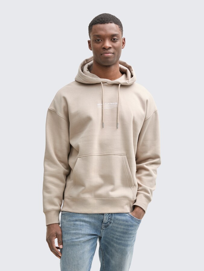 Relaxed hoodie sweatshirt with logo print by Denim Male, light dove grey
