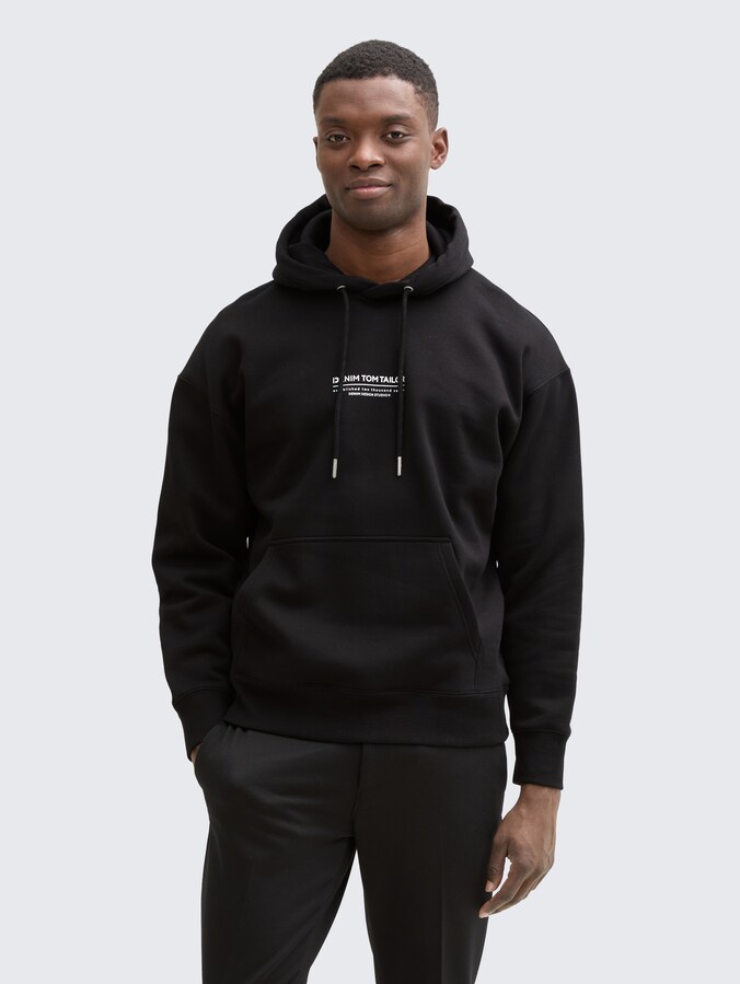 Relaxed hoodie sweatshirt with logo print by Denim Male, Black