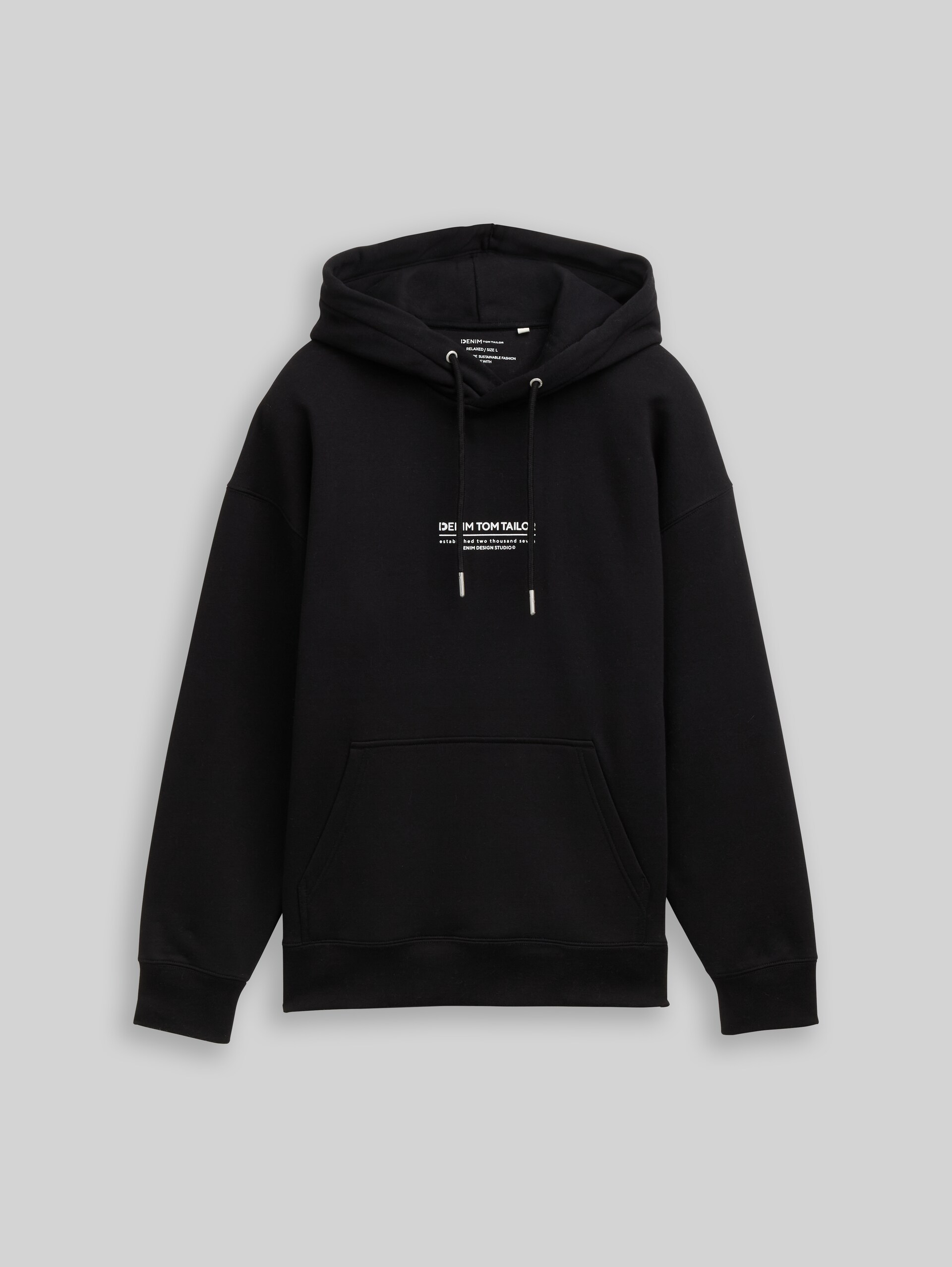 Relaxed hoodie sweatshirt with logo print - Black - Front product view