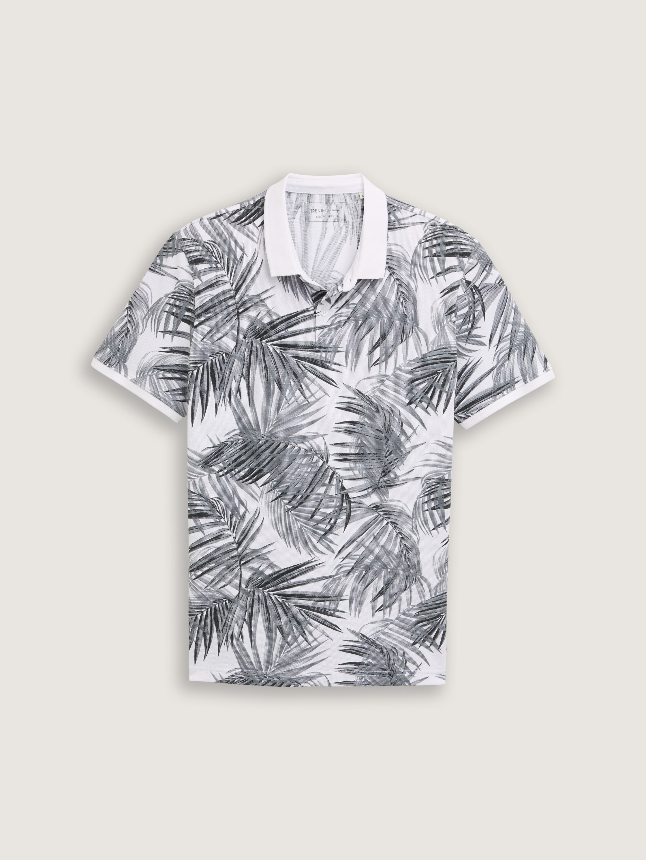 Piqué Poloshirt mit Muster - white_black_leaves_print - 