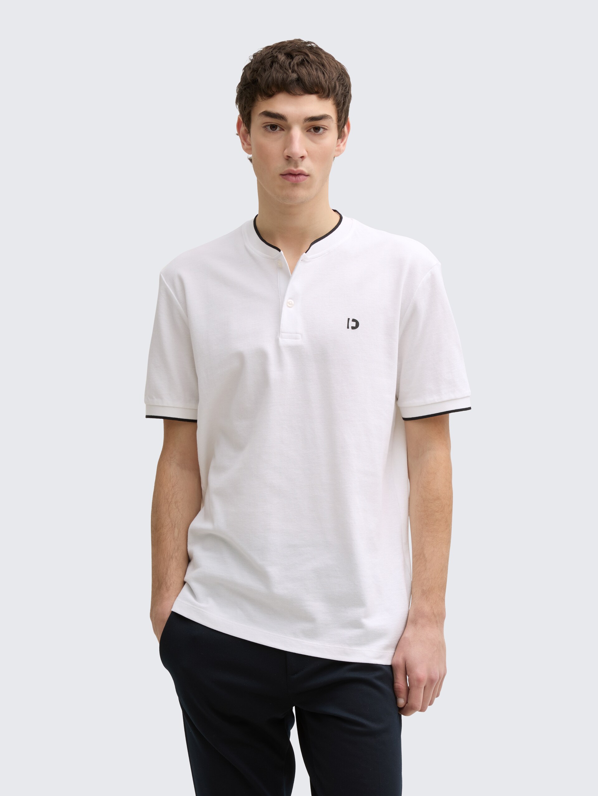 Poloshirt mit Bomberkragen - White