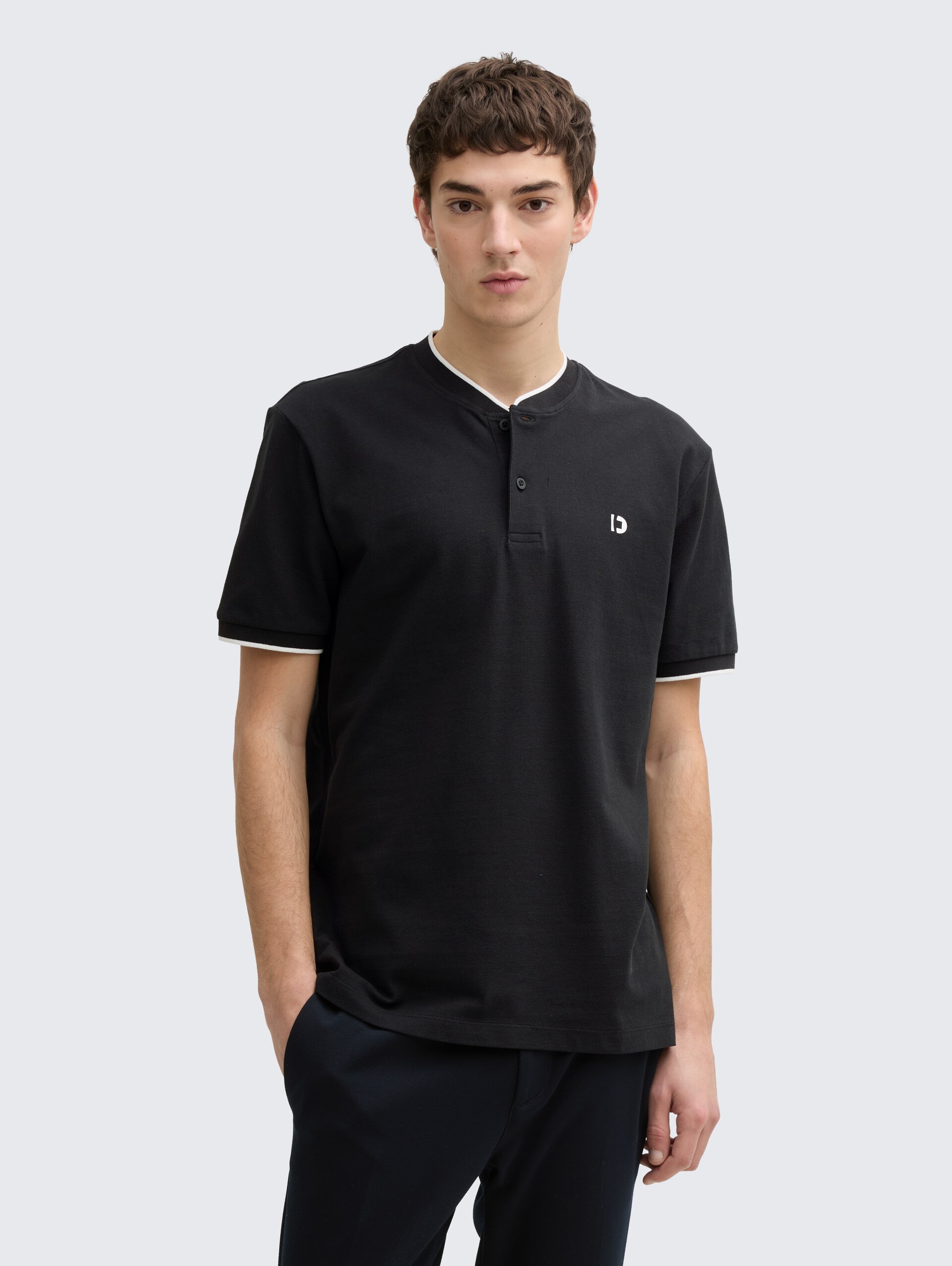 Poloshirt mit Bomberkragen - Black