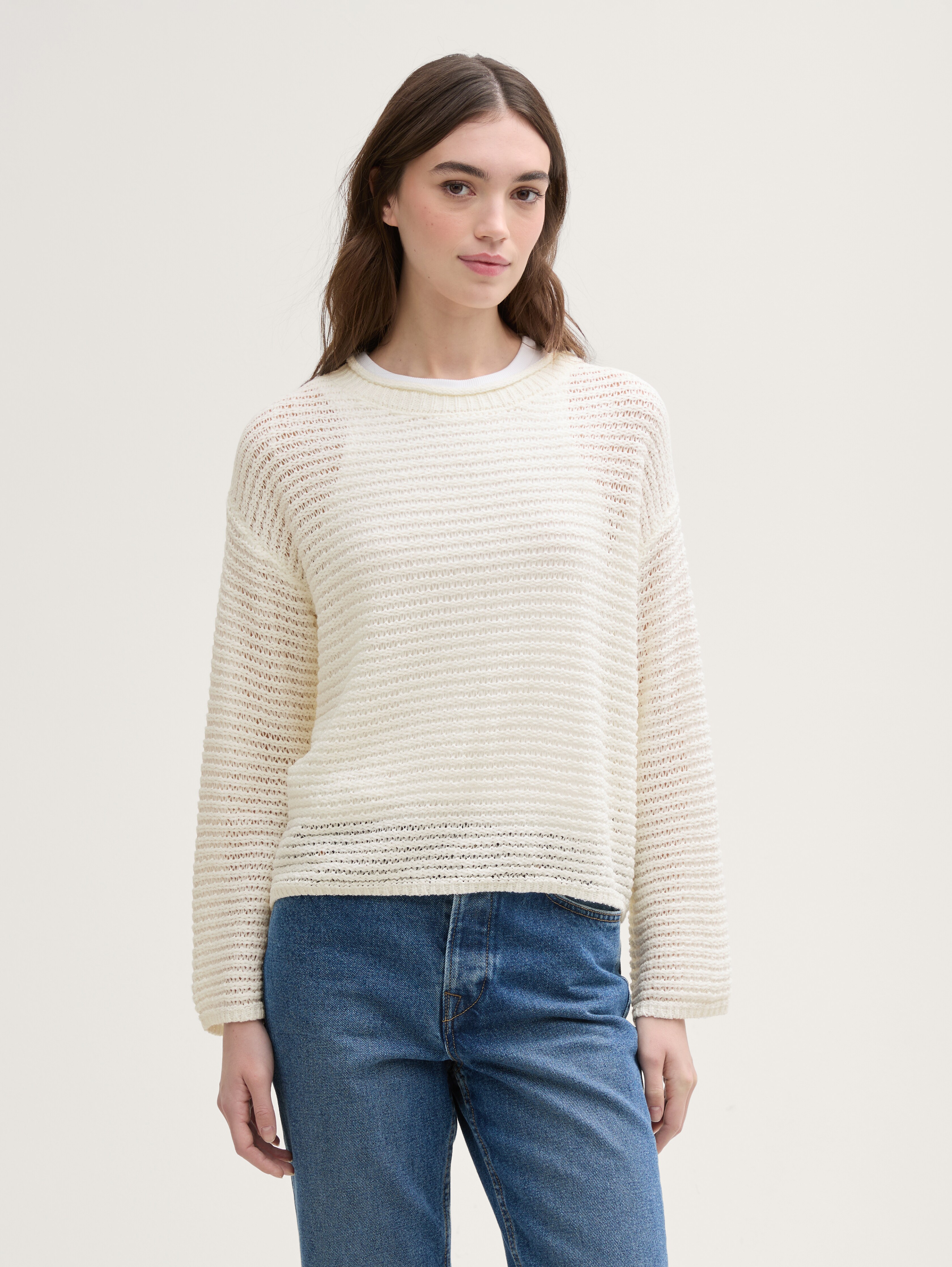 Pullover mit Lochmuster von Denim Female, off white