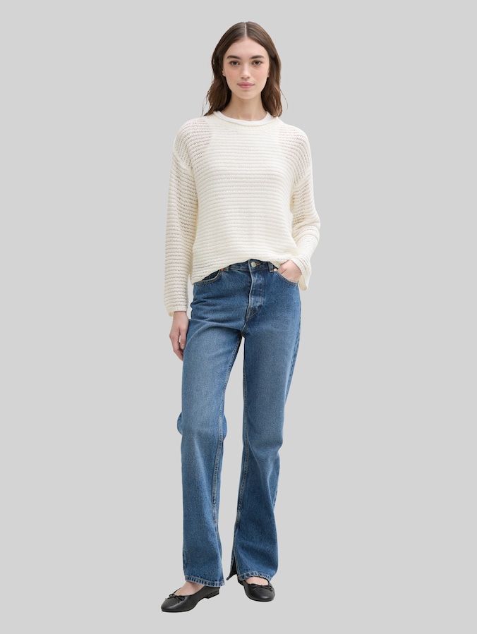 Pullover mit Lochmuster von Denim Female, off white