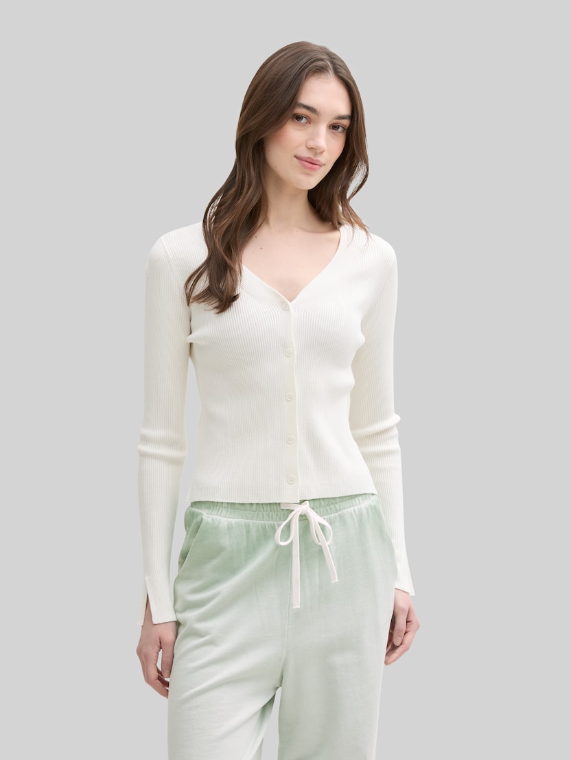 Ripp Cardigan mit Ärmelschlitzen von Denim Female, off white