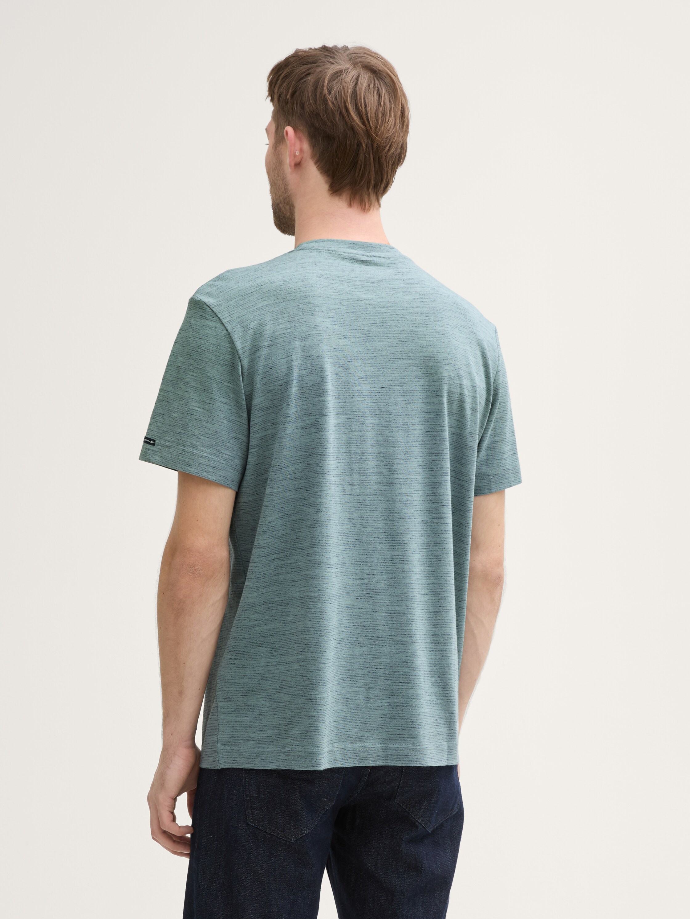 T-shirt met borstzak - grey mint navy injected - Neklijn model-achteraanzicht