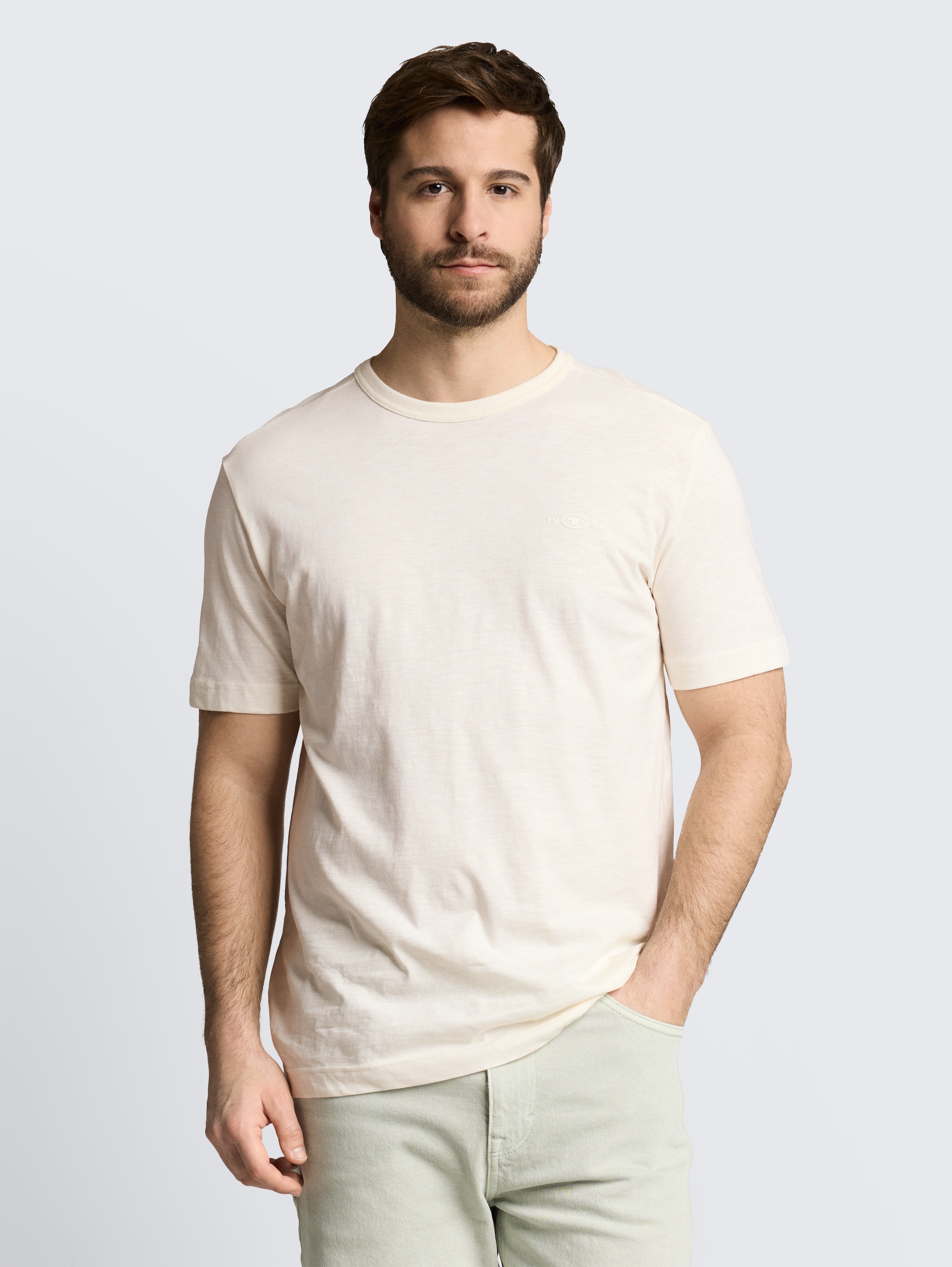 Basic T-Shirt aus Baumwolle - gardenia_white - 