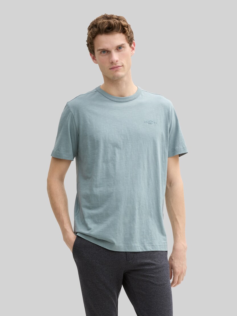 Basic T-Shirt aus Baumwolle von Men, grey mint