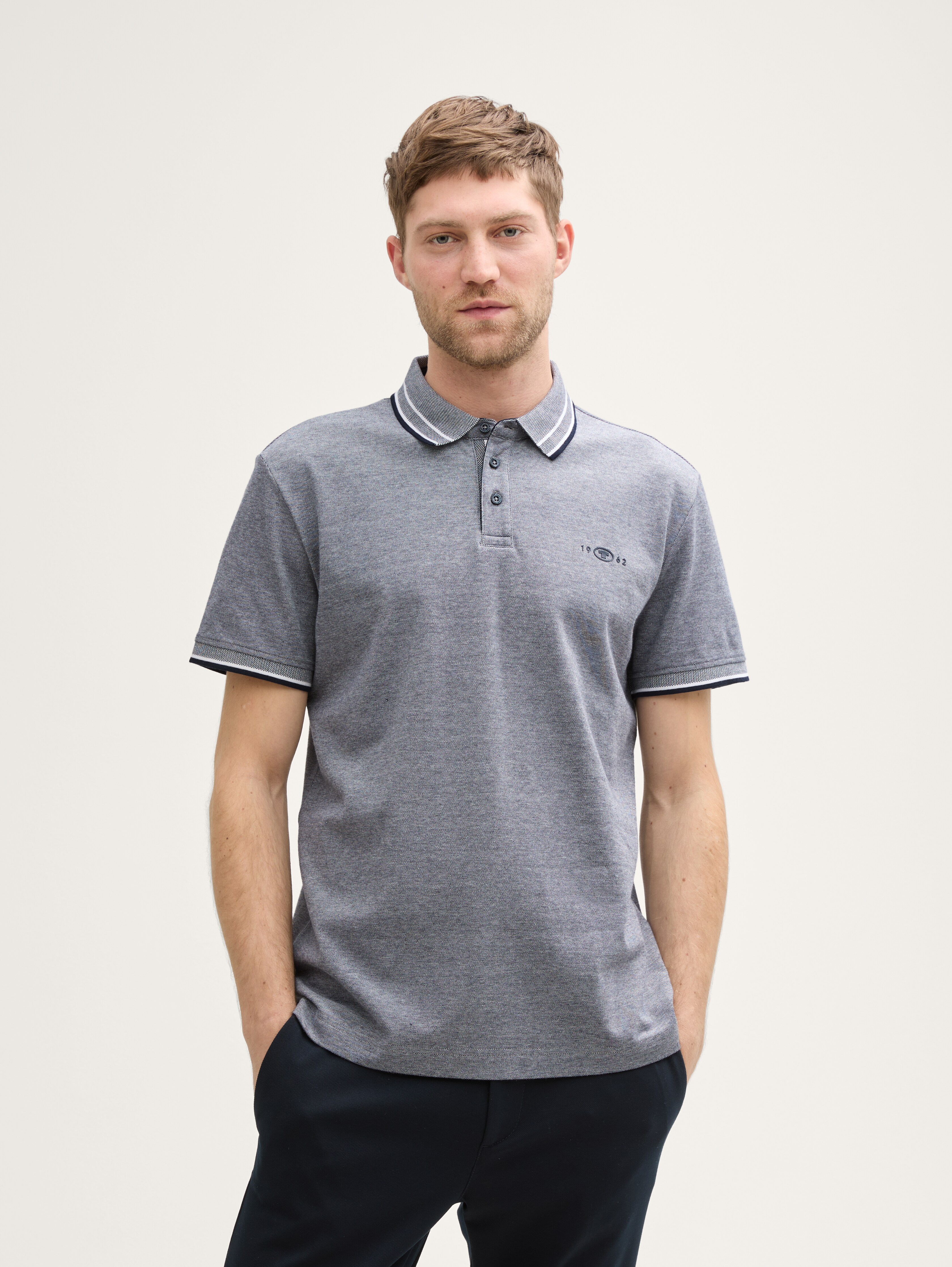 Piqué Poloshirt mit Stretch von Men, navy white two tone pique